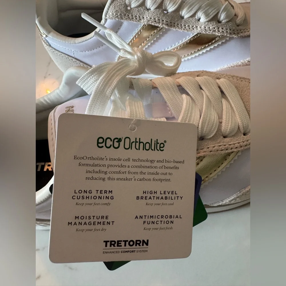 Tretorn Women's Kristine Elite Gold and White Sneakers - Picture 9 of 10